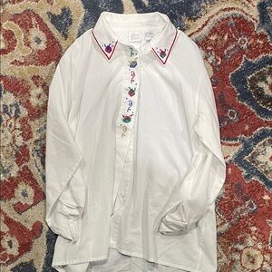 Embroidered White Button Down Shirt